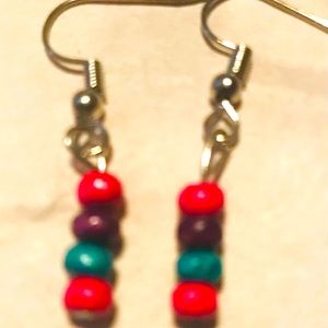 MULTI COLORED & SOLID WOOD EARRINGS SET ON SILVER HOOKS 2 PAIR PER ORDER PRICE